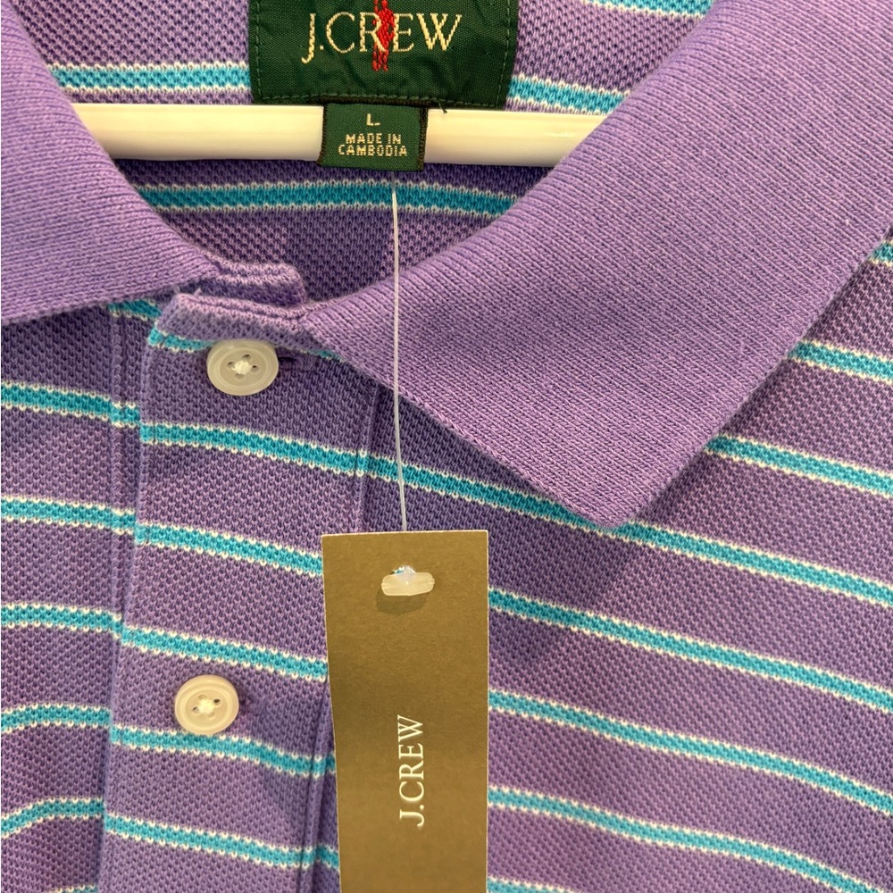 NWT- J. Crew Purple and Blue Polo Shirt Classic Stripes